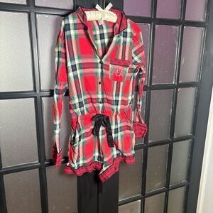 Victoria’s Secret Plaid Pajama Romper Rhinestone Dream Size M